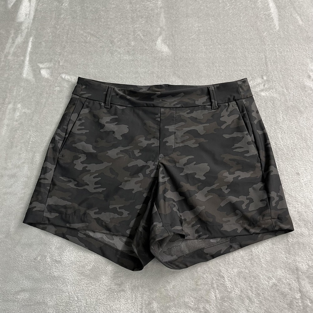 SPANX Shorts Womens Small Gray Camo 3.5 In Pull On Microfiber Chino Pockets